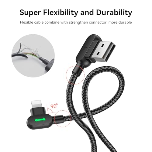 mcdodo 6FT USB-A to Lightning Cable 90 Degree Right Angle USB to Lightning Charging Cable with LED Indicator Light Compatible for iPhone 14 13 12 11/Pro/ProMax/Plus, iPad, AirPods, iTouch (1.8m) - size: 6FT(1.8M)