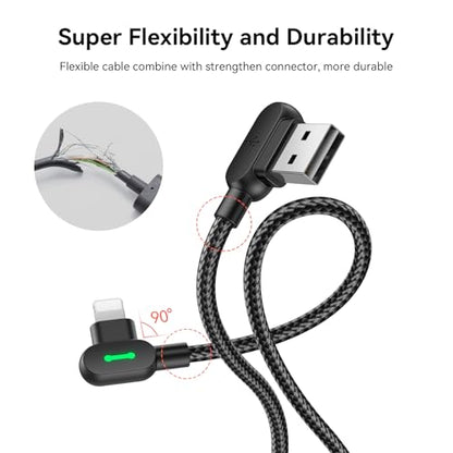mcdodo 4FT USB-A to Lightning Cable 90 Degree Right Angle USB to Lightning Charging Cable with LED Indicator Light Compatible for iPhone 14 13 12 11/Pro/ProMax/Plus, iPad, AirPods, iTouch (1.2m) - size: 4FT(1.2M)