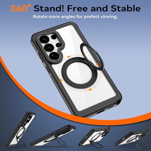 Magnetic for Samsung Galaxy S26 Ultra Case, Compatible with MagSafe, Full Body Rugged Case with Built-in Screen Protector & Kickstand & Belt-Clip (Black) - color: Black
