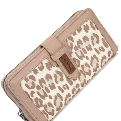 X Wrangler Women's Wallets Bifold Wristlet Wallets for Women Large Capacity Credit Card Wallet with ID Window - color: Leopard Khaki