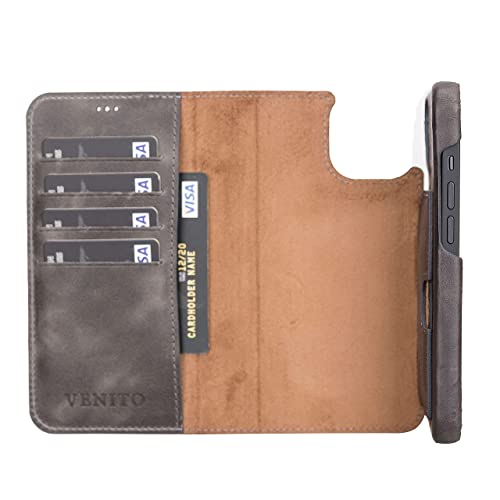 Venito Florence Leather Wallet Phone Case Compatible with iPhone 13 Pro (6.1 inch) - Extra Secure with RFID Blocking - Detachable Phone Wallet (Faded Gray)* - color: Faded Gray, size: iPhone 13 Pro