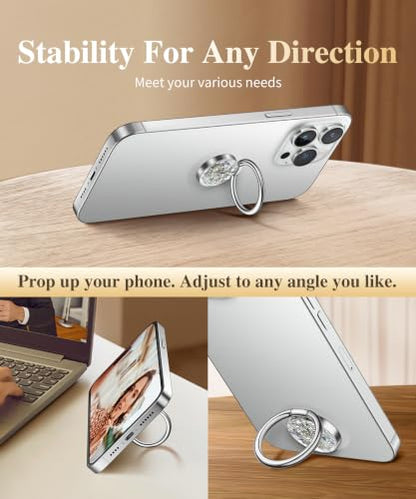 GVIEWIN Gritter Cell Phone Ring Holder, Metal Kickstand Grip 360° Rotation - color: Silver Glitter