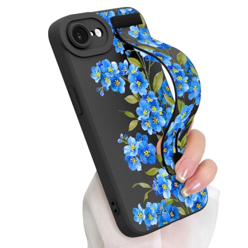 Case for iPhone 17e & iPhone 16e Case with Finger Hand Wrist Strap | Cute Floral Flower Phone Case with Adjustable Wristband Kickstand, Soft TPU Protective Cover for Women Girls, Black A2 - color: Black(Flower A2), size: Designed for iPhone 17e/16e