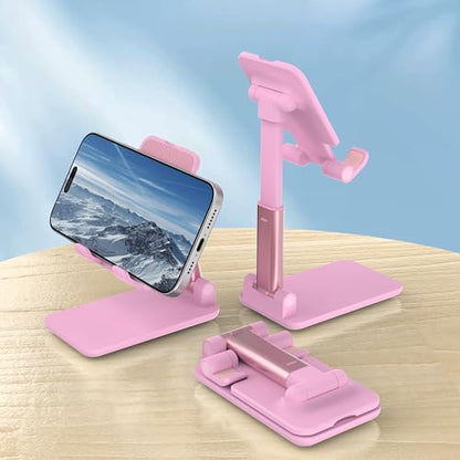 Cell Phone Stand, Adjustable Angle and Height Cell Phone Holder for Desk, Foldable and Portable, Anti-Slip Silicone Pad, Compatible with All Mobile Phones and 4-8 Inch Devices (Black&White&Pink) - color: Black&White&Pink