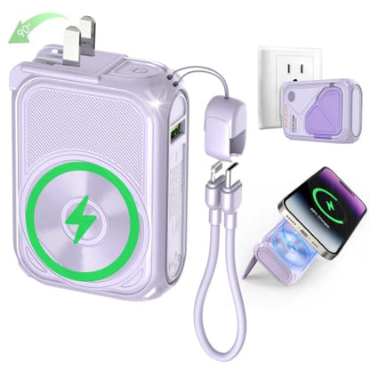 SEANCHEER P05 Portable Charger, Magnetic Power Bank, Small PowerBank Purple - color: Purple