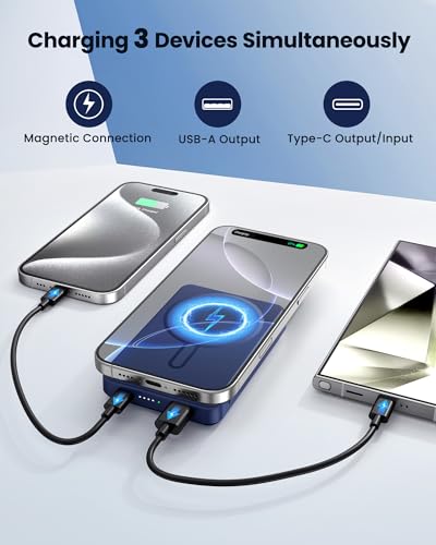 for Magsafe Battery Pack 12000mAh Magnetic Power Bank Portable Charger 20W USB C Fast Charging Wireless Charger for iPhone 17/16/15/14/13/12 | PD 22.5W Fast Charging, USB C in&Out Wireless Battery Pack Phone Charger for iPhone 16/15/14/13/12 All Series -