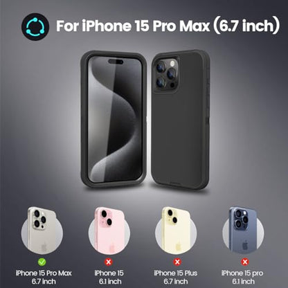 Sansunto for iPhone 15 Pro Max Case with Full Body Protection, Heavy Duty Shockproof Military Grade 3 in 1 Silicone Rubber with Hard PC Rugged Durable Phone Cover for 15 Pro Max 6.7 Inch. (Black) - color: Black