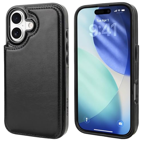 ONETOP for iPhone 17 Wallet Case with Credit Card Holder,Black | Kickstand,ID/Cash Holder,Case Wallet with Card Slots,Double Magnetic Clasp,Durable PU Leather Shockproof Cover for Women Men - color: Black
