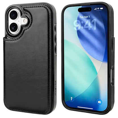 ONETOP for iPhone 17 Wallet Case with Credit Card Holder,Black | Kickstand,ID/Cash Holder,Case Wallet with Card Slots,Double Magnetic Clasp,Durable PU Leather Shockproof Cover for Women Men - color: Black