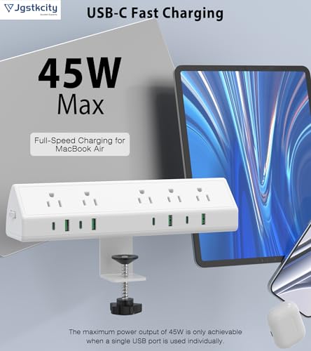Jgstkcity Desk Clamp Power Strip USB C 45W,8 USB,10FT Cable,White - color: White, size: 10 FT