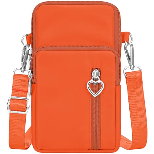 YINHEXI Small Crossbody Bags for Women Trendy, Mini Triple Compartment Cell Phone Crossbody Wallet Purses - color: Orange-2