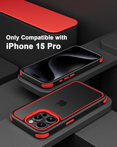 Mobnano Compatible with iPhone 15 Pro Case, with Multicolor Protective Shockproof Bumpers, Crystal Clear Back Not Yellowing Anti-Scratch Hard PC Back & Soft Silicone TPU Frame Cover - Black/Red - color: Black/Red, size: iPhone 15 Pro