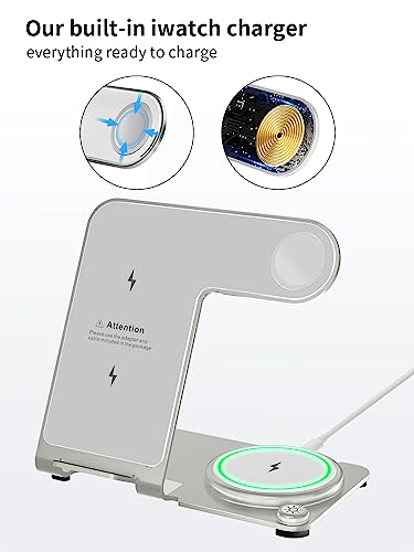 Wireless Charger, Aluminum Alloy 3 in 1 Wireless Charging Station for Apple iPhone/iWatch/Airpods,iPhone15 14,13,12,11 (Pro, ProMax)/XS/XR/XS/X/8(Plus),iWatch8/7/6/SE/5/4/3/2,AirPods 3/2/pro
