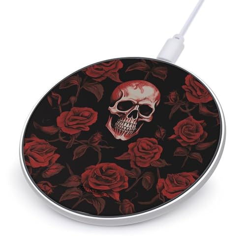 Skull Rose Wireless Charger 10W Fast Wireless Charging Pad Slim Portable Charging Station for Phone Lightweight Charger Mat for Travel Home Office Desk