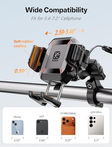 Kewig Motorcycle Phone Mount with Qi 15W Wireless & 36W USB C Charging Port