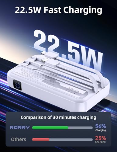 RORRY Portable Charger 3 in 1 with Wall Plug 10000mAh Power Bank for iPhone - color: Purple