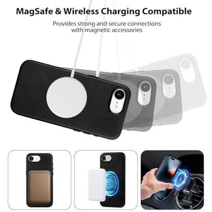 Belemay Handcrafted Full-Grain Vegetable-Tanned Leather Case for iPhone 17e / iPhone 16e, Compatible with MagSafe, Two-Tone Effect, Natural Patina, Metal Buttons Luxury Cover (6.1"), Black - color: Black