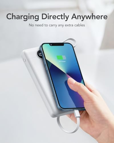 VRURC Portable Charger, Slim Power Bank Built-in 4 Cables, Travel Essential - color: White
