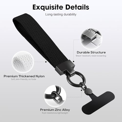 Elastic Phone Lanyard with Phone Tabs, Stretchy Braided Cellphone Wrist Strap and Keys Keychain - color: Normal Black