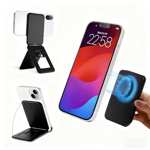 Magnetic Phone Stand, PU Leather Desk Stand with Multi Angle Adjustment - color: B-Black