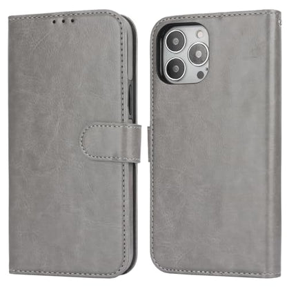 Bocasal Detachable Wallet Case Card Holder for iPhone 13 Pro Max Grey | RFID Blocking Kickstand Card Slots Holder PU Leather Magnetic Shockproof Wrist Strap Removable Flip Protective Cover 6.7 inch - color: Gray