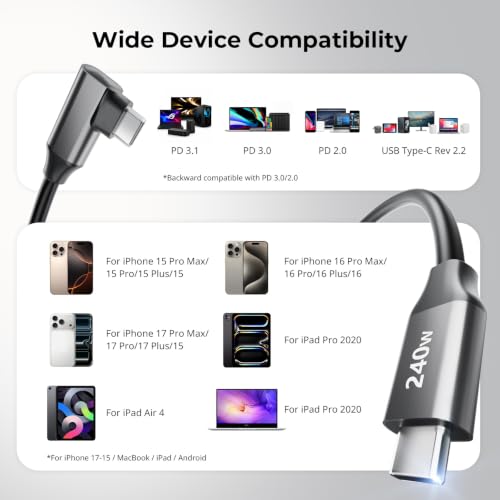 SmallRig USB C to USB C Coiled Data Cable (Straight to Angled), 240W PD 3.1 Fast Charging Cable, USB 2.0 Data Transfer, TPU Coiled Design, Aluminum Alloy Shell for iPhone, Laptops, Tablets & More-5730 - size: 1.15-4.92 ft, style: Straight to Angled Coiled