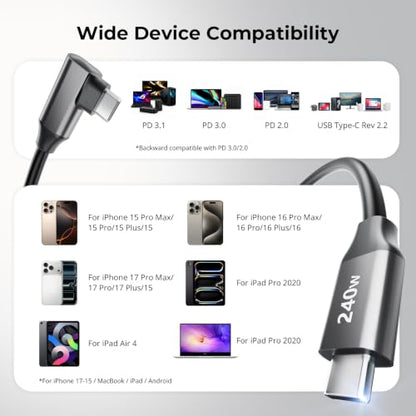 SmallRig USB C to USB C Coiled Data Cable (Straight to Angled), 240W PD 3.1 Fast Charging Cable, USB 2.0 Data Transfer, TPU Coiled Design, Aluminum Alloy Shell for iPhone, Laptops, Tablets & More-5730 - size: 1.15-4.92 ft, style: Straight to Angled Coiled