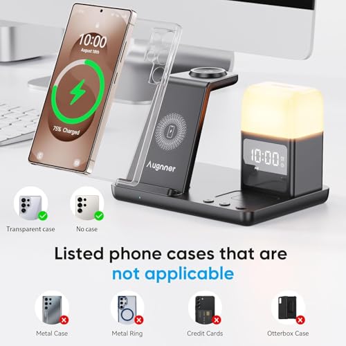 6 in 1 Wireless Charging Station for Samsung Android with Clock & Night Light,Wireless Charger Beside Clock for Galaxy S26 Ultra S25 S24,Galaxy Watch 8/7 Buds 4/3 Pro,Not for Watch 9/Ultra 2 - color: Black