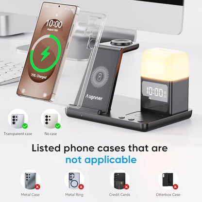 6 in 1 Wireless Charging Station for Samsung Android with Clock & Night Light,Wireless Charger Beside Clock for Galaxy S26 Ultra S25 S24,Galaxy Watch 8/7 Buds 4/3 Pro,Not for Watch 9/Ultra 2 - color: Black