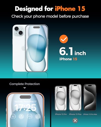 UNBREAKcable 4PCS Screen Protector for iPhone 15-2 Privacy Tempered Glass+2 Clear Glass Double Shatterproof [Easy Installation Frame] [9H Hardness] [Case Friendly] Anti-Scratch for iPhone 6.1 inch - size: iPhone 15