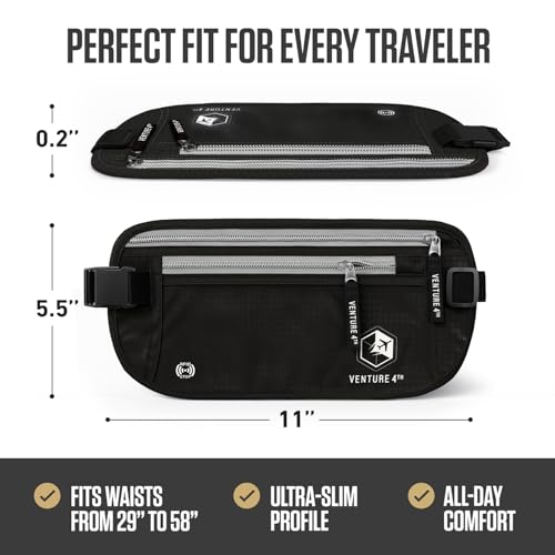 VENTURE 4TH Travel Money Belt, RFID Blocking Passport Holder - Black - color: Black
