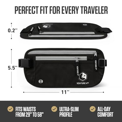 VENTURE 4TH Travel Money Belt, RFID Blocking Passport Holder - Black - color: Black