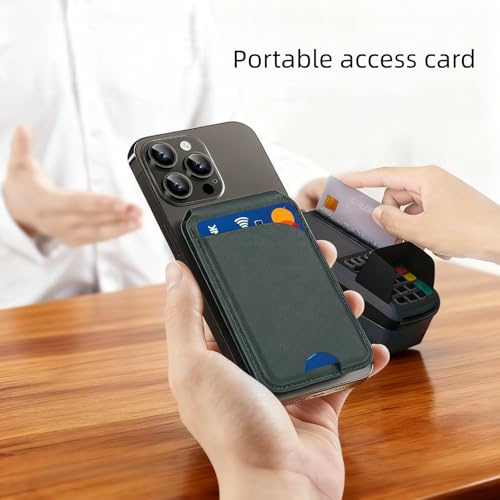 Magnetic Wallet for Mag-Safe with Adjustable Stand, 5 Card Holder, RFID Blocking,Upgraded Leather Card Holder Wallets Compatible with iPhone 17 16 15 14 13 12 Series - color: green folding support