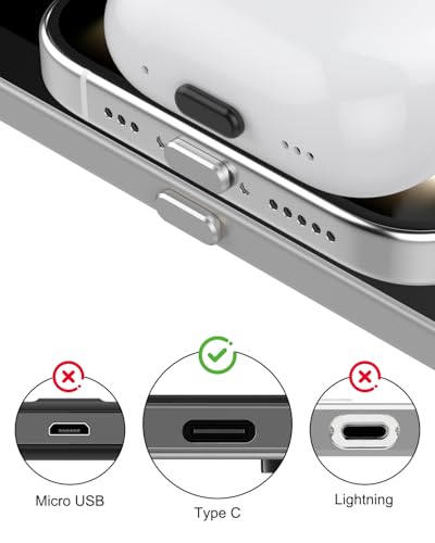 USB C Dust Plug for iPhone 18/17 Series, 4Pcs Aluminum+Silicone, Silver - color: Silver