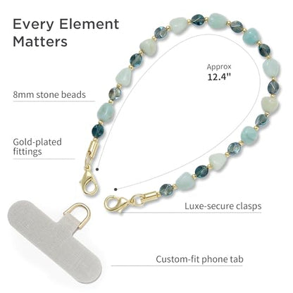 POSADINA Natural Stone Phone Charm, Beaded Healing Phone Wrist Strap, Handmade Cellphone Chain Lanyard with Tether Tab - color: Mist Balance