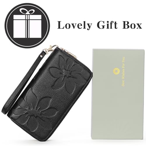 GOIACII Women's Wallet RFID Blocking Leather Wristlet - color: A01 Black