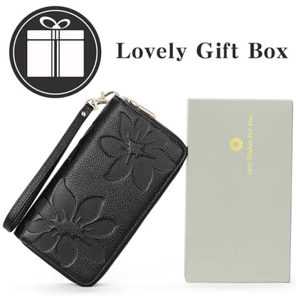 GOIACII Women's Wallet RFID Blocking Leather Wristlet - color: A01 Black