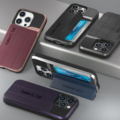 VENA vCommute Personalized iPhone 15 Pro Max Wallet Case | Custom Engraved, Customized Name, Premium Leather Card Holder, Drop Protection, Hidden Card Slot, Multi-Angle Kickstand - color: Text Custom, size: iPhone 15 Pro Max