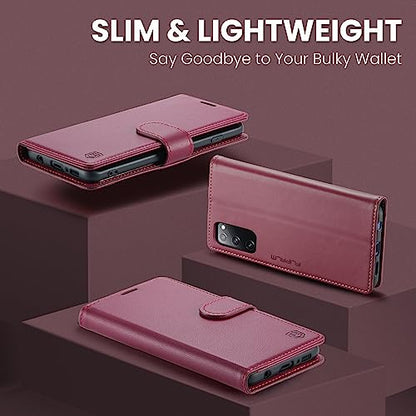 FLIPALM Wallet Case for Samsung Galaxy S20 FE 5G, Rose Red | Card Holder, RFID Blocking, PU Leather Folio Flip, Kickstand, Protective Shockproof Cover - color: Rose Red