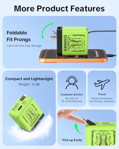 W & O Retractable Phone Charger with USB C Cable for iPhone17/16/15 - color: Green