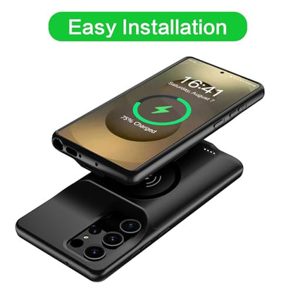 Wireless Charging Case for Galaxy S25 Ultra, Upgraded 12000mAh Rechargeable Portable Charging Case Compatible with Galaxy S25 Ultra (6.9 inch) with Carplay Extended Battery Pack Charger Case (Black) - size: Galaxy S25 Ultra -12000mAh