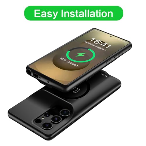 Wireless Charging Case for Galaxy S25 Ultra, Upgraded 12000mAh Rechargeable Portable Charging Case Compatible with Galaxy S25 Ultra (6.9 inch) with Carplay Extended Battery Pack Charger Case (Black) - size: Galaxy S25 Ultra -12000mAh