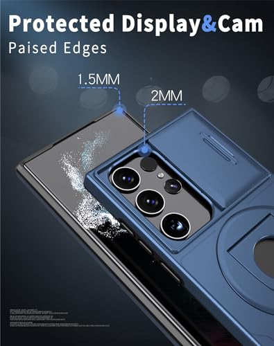ANNGELAS for Samsung Galaxy S23 Ultra Mag Safe Kickstand Case with Slide Camera Cover,Slim Shockproof Military Heavy Duty Anti Drop Full Body Protection,360 Rotating Stand Magnetic Phone Case(Blue) - color: Magnetic Stand Blue