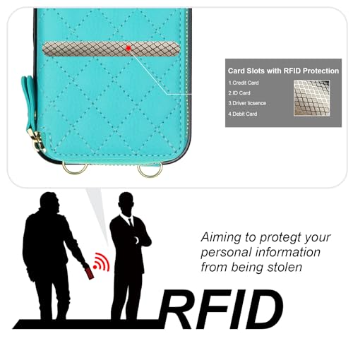 Bocasal Crossbody Wallet Case Card Holder for iPhone 17 Pro Max Mint Green | RFID Blocking PU Leather Zipper Handbag Purse, Kickstand Flip Folio Case with Card Slots Holder Wrist Strap Lanyard 6.9 Inch - color: Green