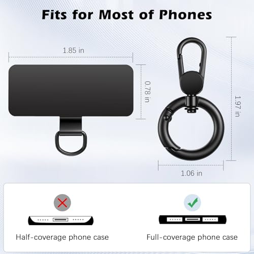 MoKo Heavy Duty Phone Tether Tab ×2, 360° Rotatable Spring O Ring ×2 - color: Black