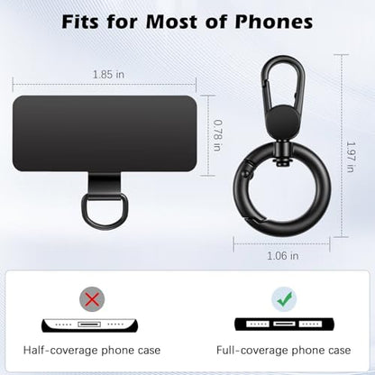 MoKo Heavy Duty Phone Tether Tab ×2, 360° Rotatable Spring O Ring ×2 - color: Black