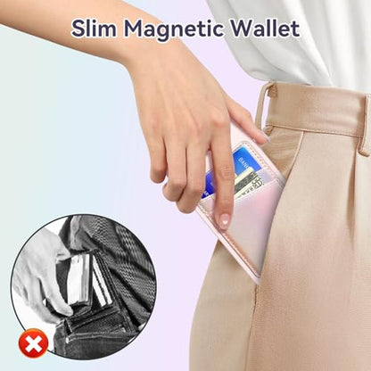 SHANSHUI Magnetic Wallet Compatible for Magsafe, PU Leather Power Magnet Card Holder for Back of Phone Wallet 2 Card Slots Compatible for iPhone 15/14/ 13/12 Series - color: PurpleRainbow