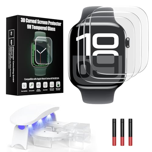 UV Tempered Glass Screen Protector for Apple Watch Series 11/10 46mm,Tempered Glass Curved Full Coverage Watch Screen Protector, Bubble Free for iWatch 11/10 46mm (3 Pack) - size: 46mm for 10/11 Series