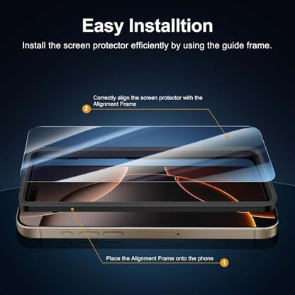 NEW'C 2 Pack for iPhone 16 Pro Max Screen Protector (6.9 inches) + 2 Pack Camera Lens Protector, Sensor Protection, Case Friendly Tempered Glass Film - Easy installation tool included - size: 16 Pro Max 6.9 inches