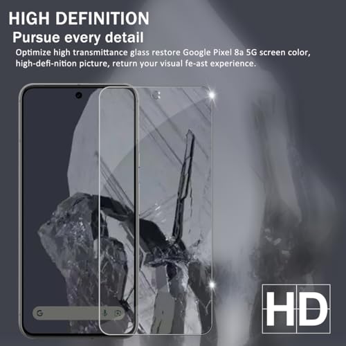 Pixel 8a HD Clear Tempered Glass Screen Protector + Camera Lens Protectors, [2+2 Pack] [3D Glass] [Anti-Glare] [Bubble-Free] Screen Protector Glass For Google Pixel 8a - size: Google Pixel 8a